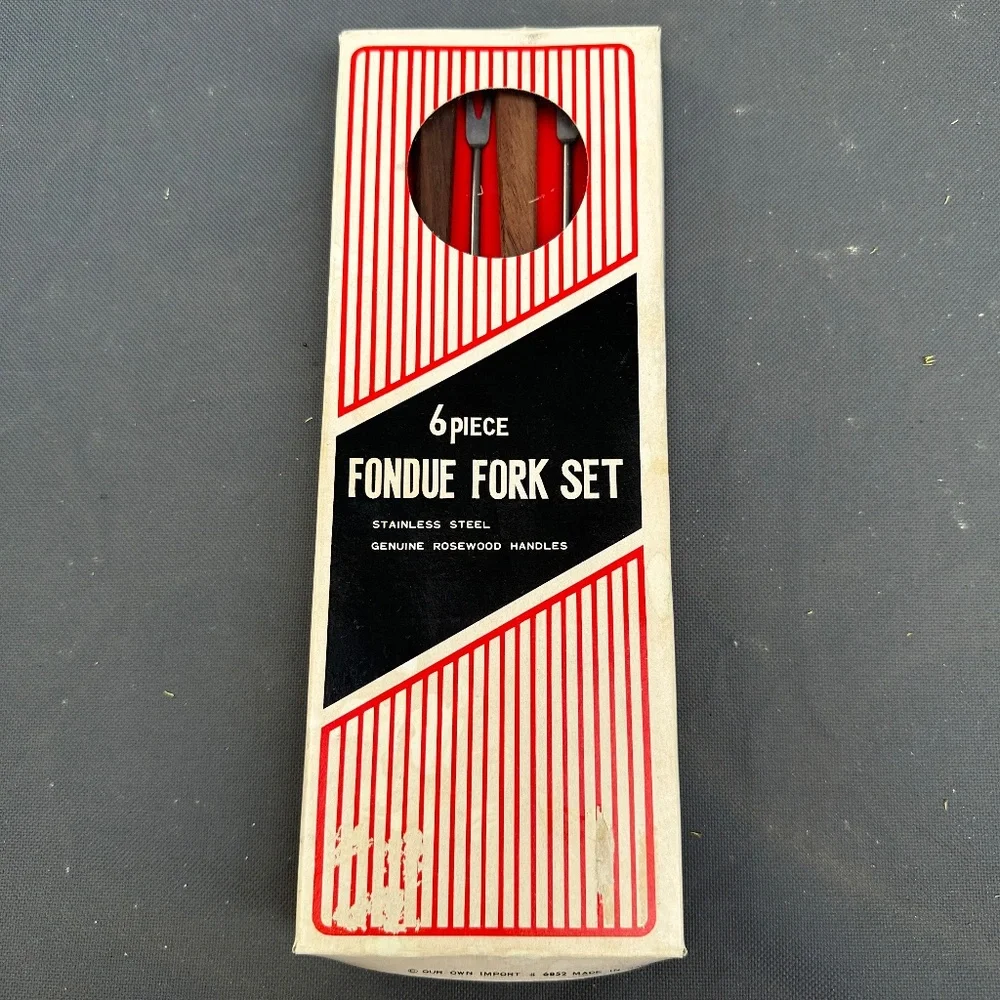 VTG Fondue Fork set of 6 Rosewood w/colored ends / Made in Japan MCM Mid Century